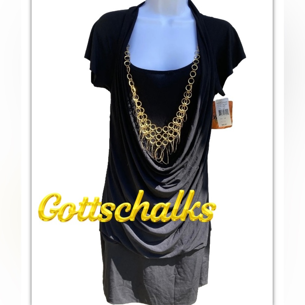 Womens Vintage Gottschalks Black Cowl Dress With Gold Necklace M Medium NWT